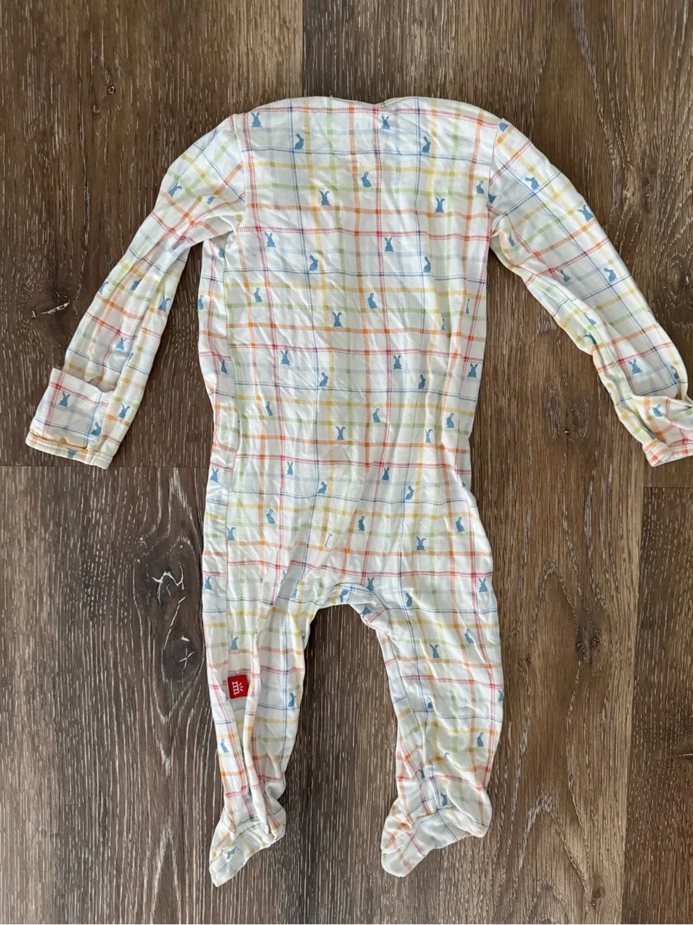 Magnetic Me Cream Plaid Footed One-Piece with Blue and Yellow Accents